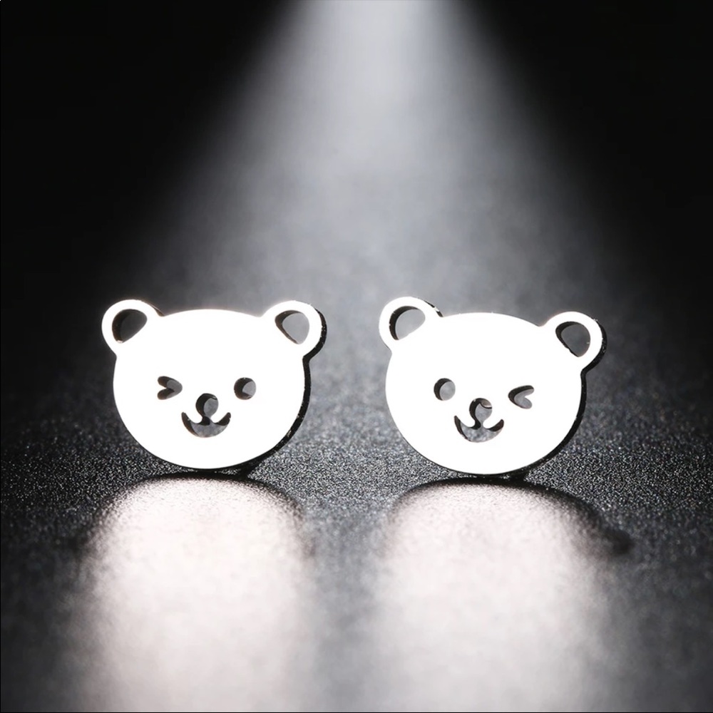 BEAR SILVER Minimalist Stainless Steel Stud Earrings With Gift Bag
